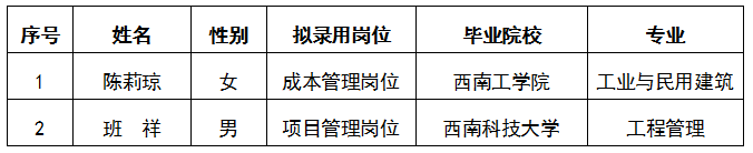 【內(nèi)部選聘】關(guān)于綿投集團(tuán)成本管理崗位、項(xiàng)目管理崗位公開擬錄用人選公示.docx